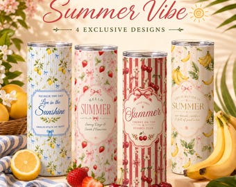 Beach Day Tumbler, 20oz Stainless Steel with Four Fruit Designs