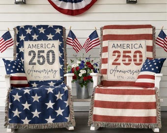 America Woven Blanket – USA Anniversary Patriotic Decor, 4th of July Throw Blanket, Patriotic Gift, 250 Years of Freedom Tapestry
