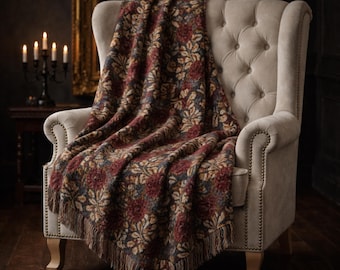 Dark Romance Gothic Woven Blanket, Floral Rose Fringe Throw, Home Decor, 3 Sizes Available