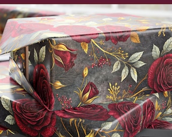 Dark Romance Valentines Day Wrapping Paper – Gothic Floral Gift Wrap, Moody Roses, Elegant Love