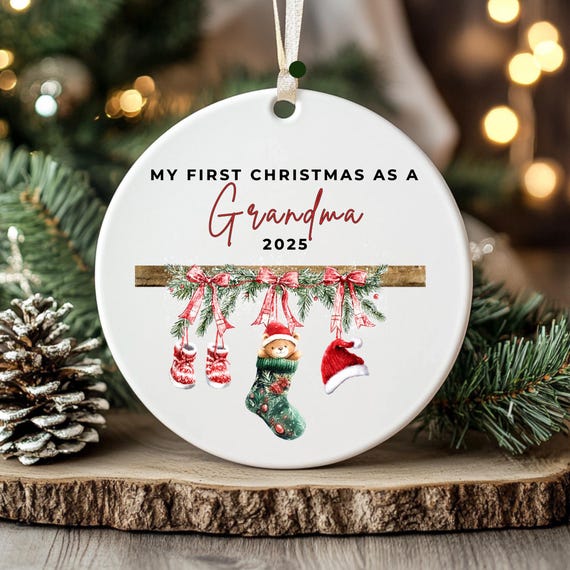 First Christmas Grandma Ornament | 2025 Keepsake Gift | Ceramic White