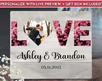 Personalized Engagement Gift Photo Board – Custom Couple Portrait, Valentines day, Anniversary, Wedding Gifts for the Couple