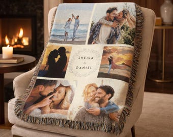 Woven Blanket, Personalized Photo Collage With Names And Date