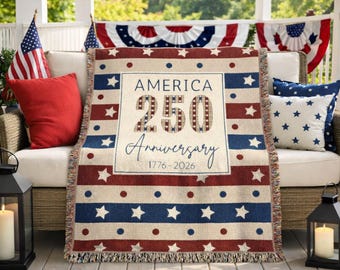 America Woven Blanket – USA Anniversary Patriotic Decor, 4th of July Throw Blanket, Patriotic Gift, 250 Years of Freedom Tapestry