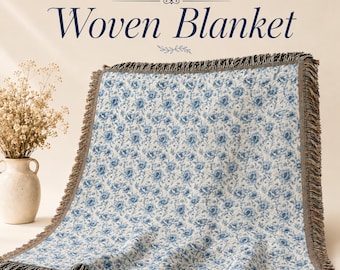 Vintage Floral Woven Blanket – Vintage Home Decor Throw, Elegant Tapestry for French Country Style Room