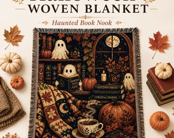 Halloween Ghost Woven Blanket, Book Lover Gift Blanket, Ghost Halloween Decor, Spooky Fall Decor Throw, Haunted Home, Halloween Decoration