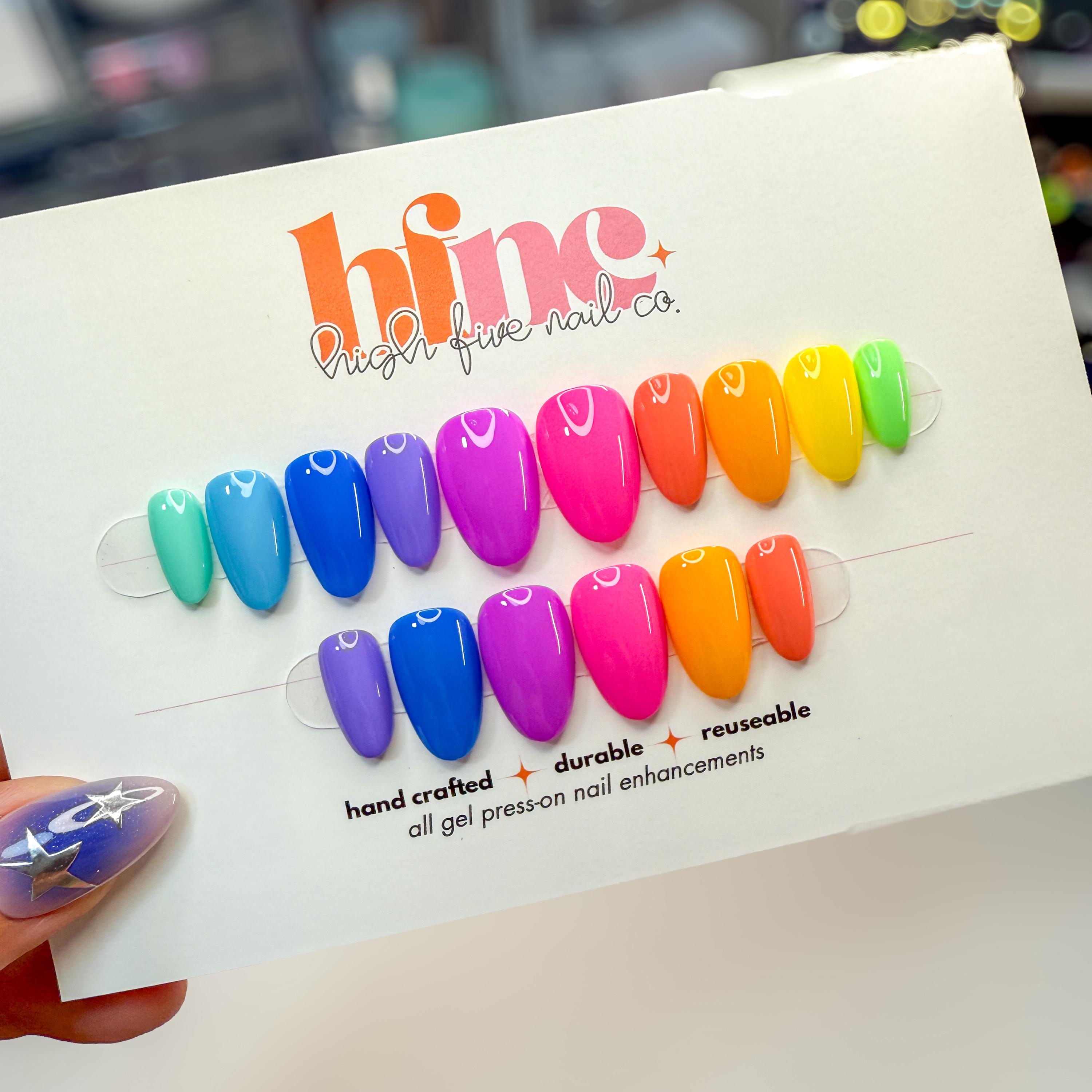 Brook - 16 Piece Press On Nails, Durable Reusuable Gel Nails, Hand painted, Colorful Spring and Summer Glue on Nails