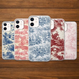 French Toile Phone Case Romantic Tapestry Cover for iPhone 17Pro, 16, 15, 14, 13, 12, Samsung S26, S25, S24, A37, S22, A16, A56, Pixel 10, 9