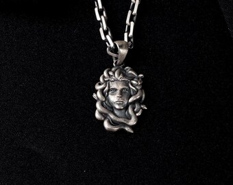 Silver Medusa Necklace, 925 Sterling Greek Mythology Pendant, Gothic Gorgon Jewelry