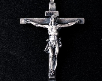 Silver Jesus Crucifix Necklace, 925 Sterling Cross Pendant, Christian Religious Jewelry