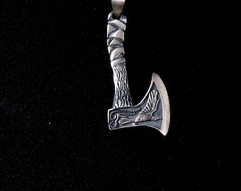 Silver Viking Axe Necklace, 925 Sterling Battle Axe Pendant, Norse Warrior Jewelry