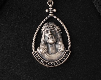 ONEFINITY Collana Uomo E Donna In Argento Sterling 925 Con Ciondolo Gesù E Corona Di Spine - Gioiello Religioso Regalo Con Panno E Confezione