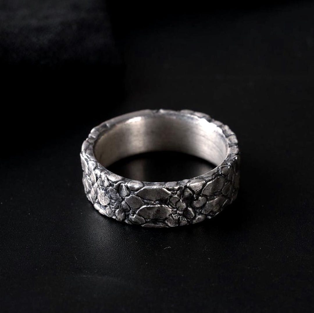 Nugget Rings Men's .925 Sterling Silver Square Top Ring - Wide Band Statement Ring Sizes 6-17