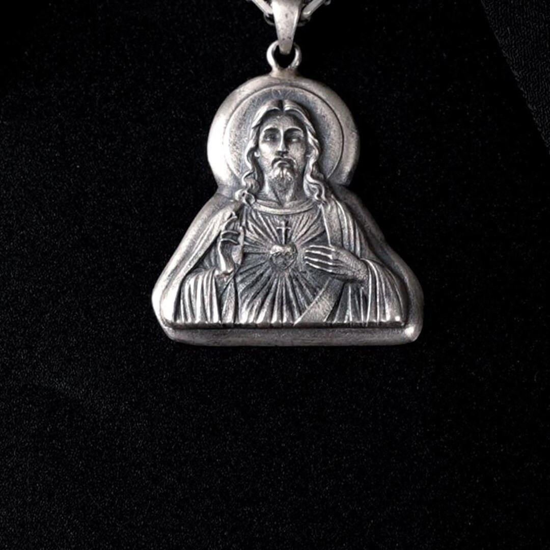 Silver Sacred Heart Jesus Necklace, 925 Sterling Catholic Pendant ...