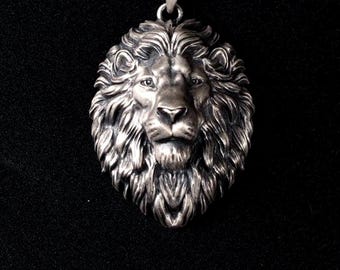 Silver Lion Head Necklace, 925 Sterling 3D Animal Pendant, Bold African Lion Jewelry