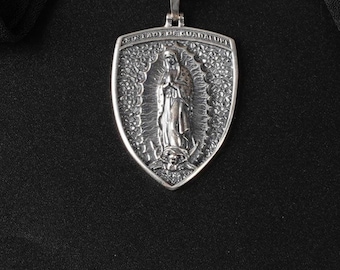 Silver Our Lady of Guadalupe Necklace, 925 Sterling Virgin Mary Pendant, Catholic Religious Jewelry