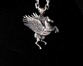 Silver Pegasus Necklace, 925 Sterling Winged Horse Pendant, Mythical Animal Jewelry