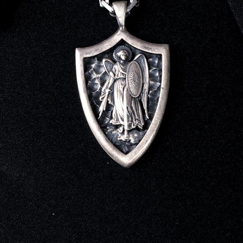 St Michael Necklace, Sterling Silver Saint Michael the Archangel Shield ...