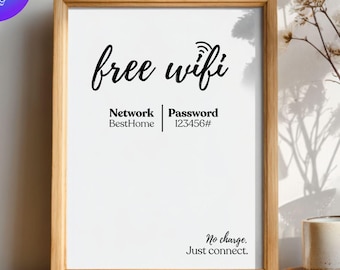 Airbnb WiFi Sign Template Printable Airbnb WiFi Signs Editable Canva Template Guest House Sign Minimalist WiFi Poster Airbnb Template