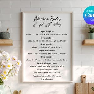 Editable Kitchen Rules Sign Printable Kitchen Rules Poster Funny Kitchen Sign Canva Template Vacation Rental Printable House Rule Minimalist