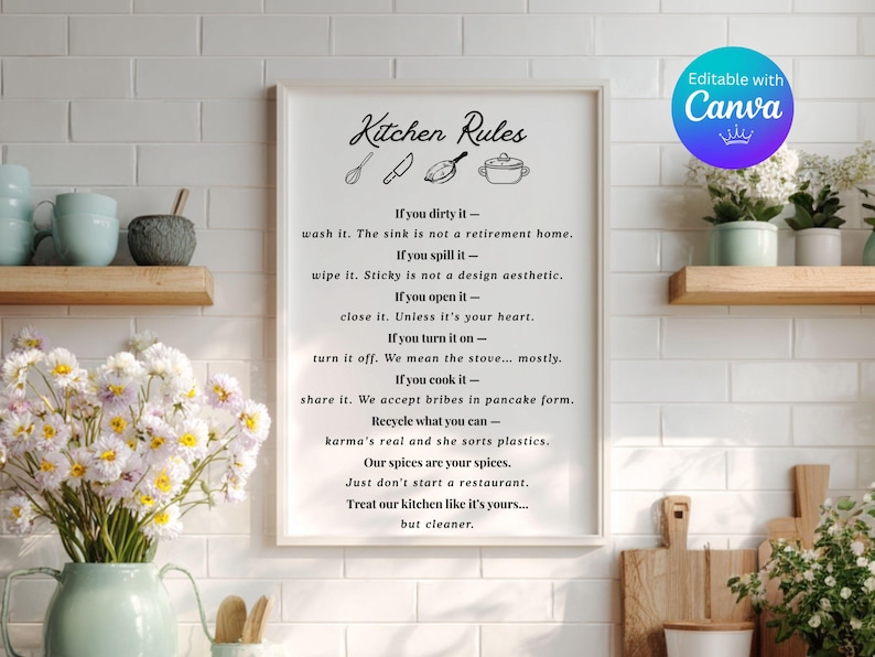 Editable Kitchen Rules Sign Printable Kitchen Rules Poster Funny ...