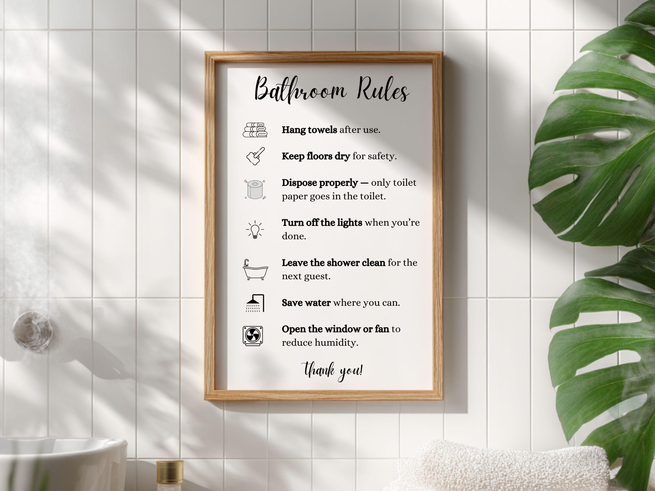 Bathroom Rules Sign Template Editable Bathroom Rules Printable Canva ...