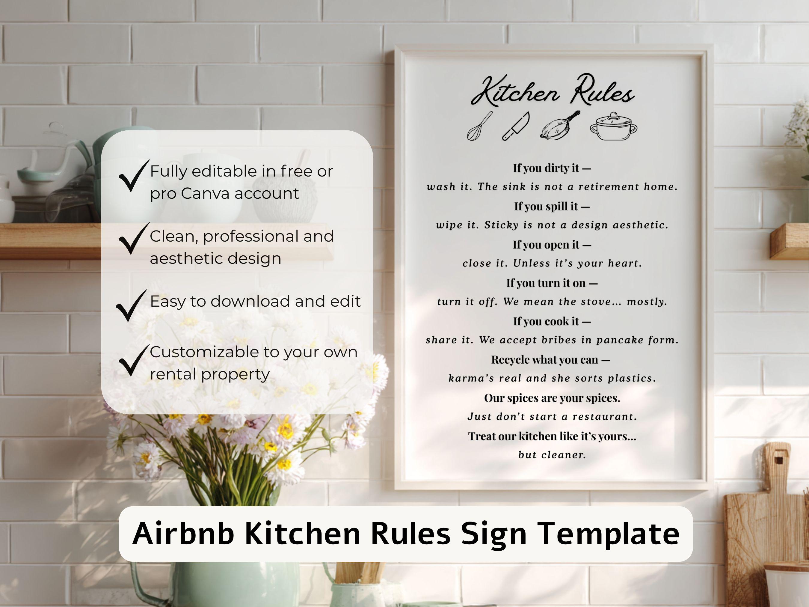 Editable Kitchen Rules Sign Printable Kitchen Rules Poster Funny ...