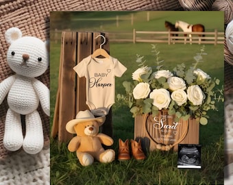 Rustic Western Pregnancy Announcement: Cowboy Saddle Up Theme (Digital Template, Editable in Canva)