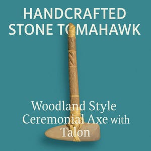 Woodland-Style Stone Ceremonial Axe with Talon Handle – Handcrafted Folk Art Sculpture