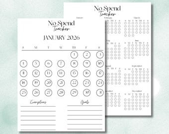 No Spend Challenge Tracker, Low Spend Tracker, January Savings Challenge, No Buy Year Calendar, No Spend Month, No Spend Challenge Printable