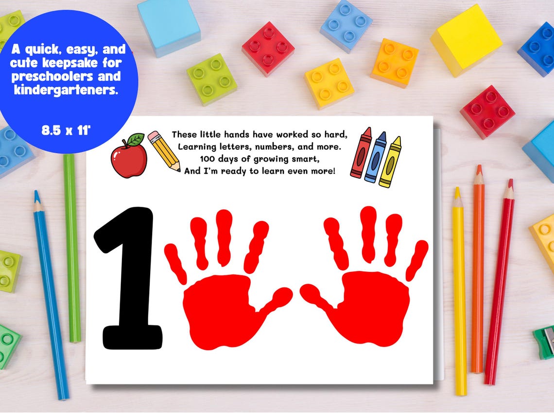 100th Day of School Handprint Poem Craft, 100 Days Preschool Craft ...