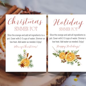 Printable Holiday Simmer Pot Tag, Christmas Stovetop Potpourri Tag, Hostess Gift, Neighbor Gift, Teacher Gift, Client Holiday Gift