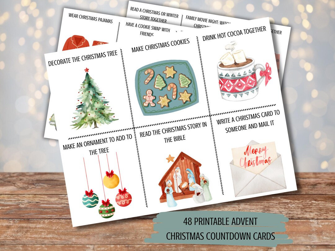 Printable Advent Christmas Countdown Cards, Christmas Activity Cards ...