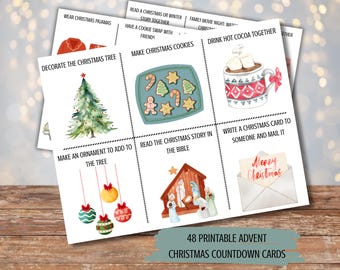 Printable Advent Christmas Countdown Cards, Christmas Activity Cards, Kids Advent, Kids Christmas, Advent Calendar Filler, Family Holiday