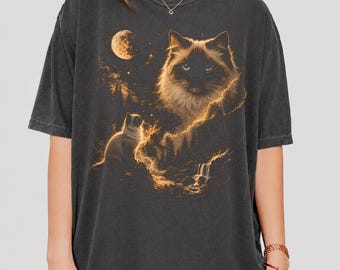 Camiseta Ragdoll Cat Moon, Camiseta Mystic Ragdoll Full Moon, Camiseta de regalo para mamás de gatos Ragdoll, Gato Celestial de Ojos Azules Estilo Salvaje