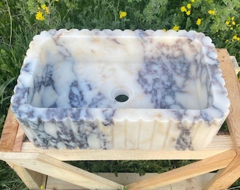 Calacatta Gold Marble Sink – Fluted Natural Stone Bathroom Vanity Basin