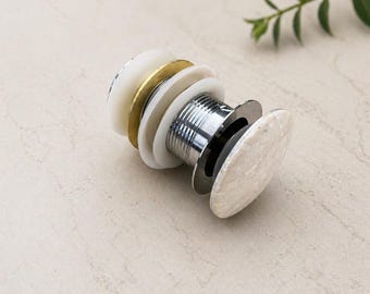Natural Marble Pop Up Drain Stopper, Luxury Bathroom Sink Accessory, Chrome Lavatory Waste