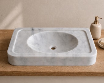 Handmade Marble Rectangular Vessel Sink, Natural Stone Vanity Basin