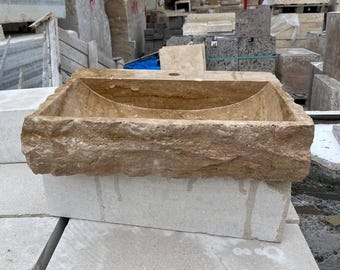 Luxury Travertine Bathroom Sink – Square Handmade Natural Stone Vessel Basin
