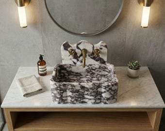 Calacatta Viola Marble Sink, Hand-Polished Italian Stone