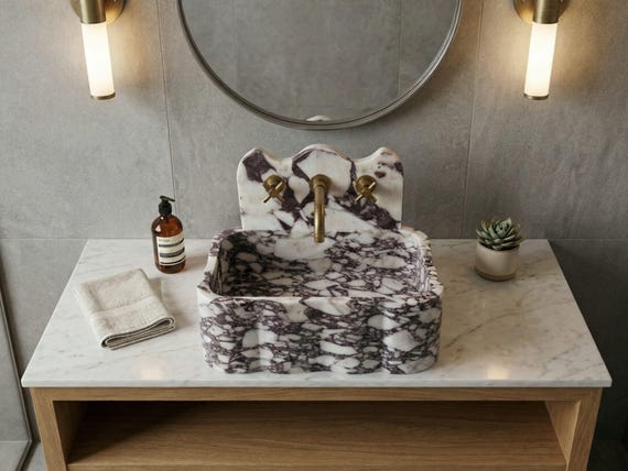 Calacatta Viola Marble Sink, Hand-Polished Italian Stone