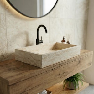 Handmade Travertine Sink - Travertine Custom Size Stone Basin