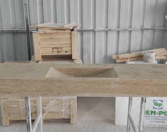 Travertine Sink – Handmade Natural Stone Vessel Sink – Luxury Bathroom Basin”