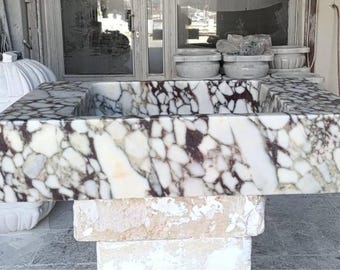 Calacatta Marble Vessel Sink, Handmade White Natural Stone Bathroom Basin