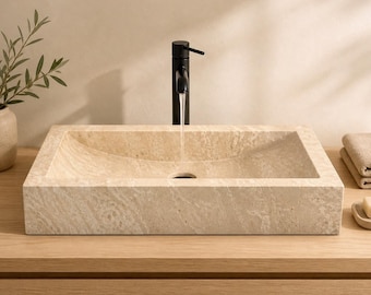 Handmade Natural Stone Bathroom Vessel Sink – Modern Rustic Vanity Basin