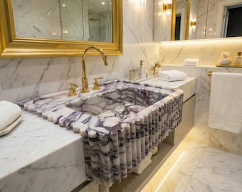 Calacatta Handcrafted Marble Sink – Luxury Fluted Square Vessel Basin