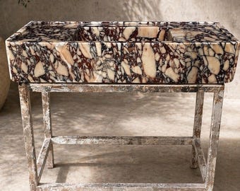 Calacatta Marble Sink – Luxury Handmade Rectangular Vessel Bathroom Vanity Basin – Modern Natural Stone Washbasin