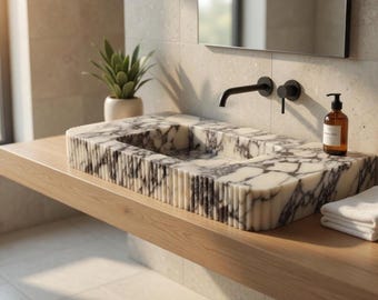 Calacatta Marble Bathroom Sink – Handmade Luxury White Stone Vessel Basin for Vanity