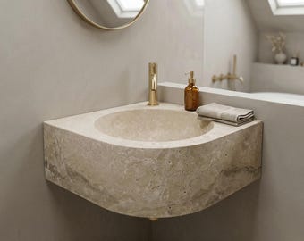 Lavabo de piedra travertino hecho a mano / Lavabo de baño natural / Lavabo de lujo sobre encimera / Tamaños personalizados disponibles