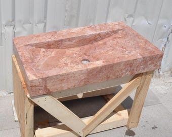 Red Travertine Natural Stone Sink, Handmade Stone Bathroom Basin